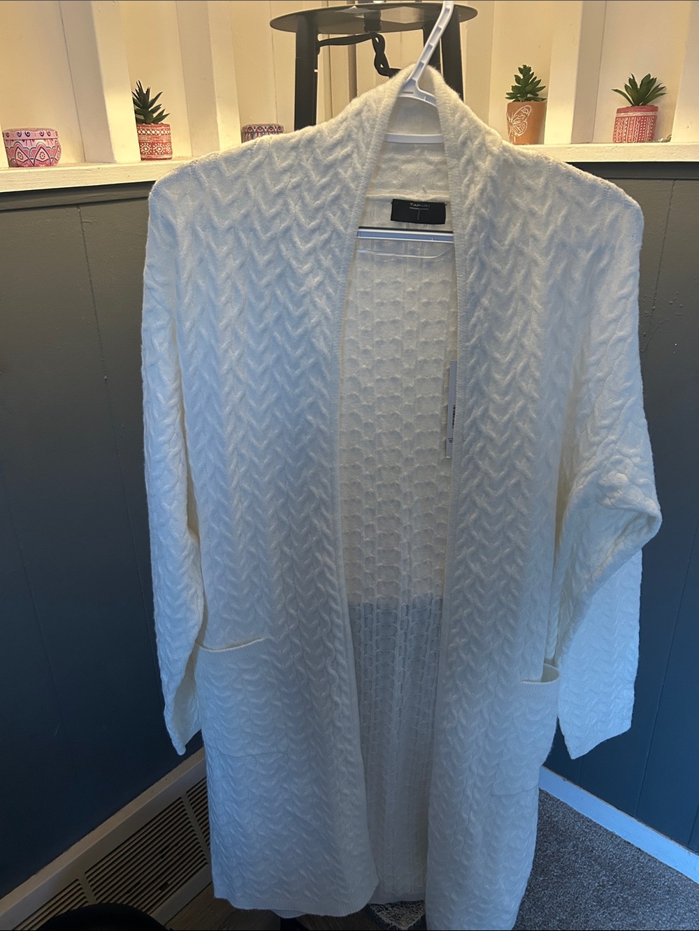 Tahari Open-Front Cable Knit Cardigan with Pockets